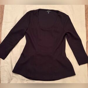 Isaac Mizrahi Black Textured Scoop Neck Top XS